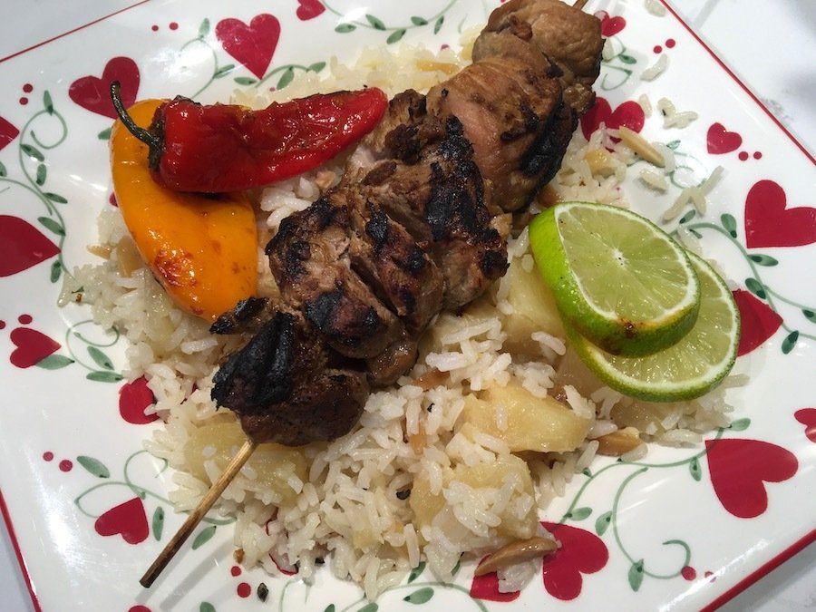 Pork Kebabs and Baked Pineapple Rice